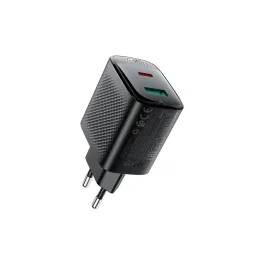 Зарядний пристрій Acefast A106 1xUSB-C PD45W + 1xUSB QC3.0 GaN black (6974316284031)