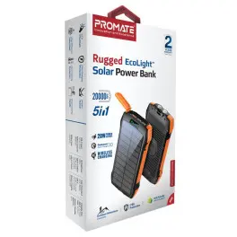 Батарея універсальна Promate 20000mAh PD/20W, QC/3/0, Solar, QI, IP65 (solartank-20pdqi.black)