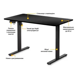 Комп'ютерний стіл Mealux PowerDesk Lite Black з електрорегулюванням висоти (EVO-201 Lite B/B)