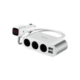 Зарядний пристрій HOCO 2xUSB 10.5W + 3x car socket silver (6957531050896)
